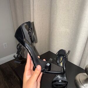 Saint Laurent Black Patent Open-Toe Ankle-Strap Heels